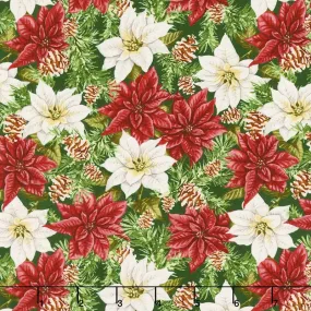 Anne of Green Gables Christmas - Poinsettias Green Yardage