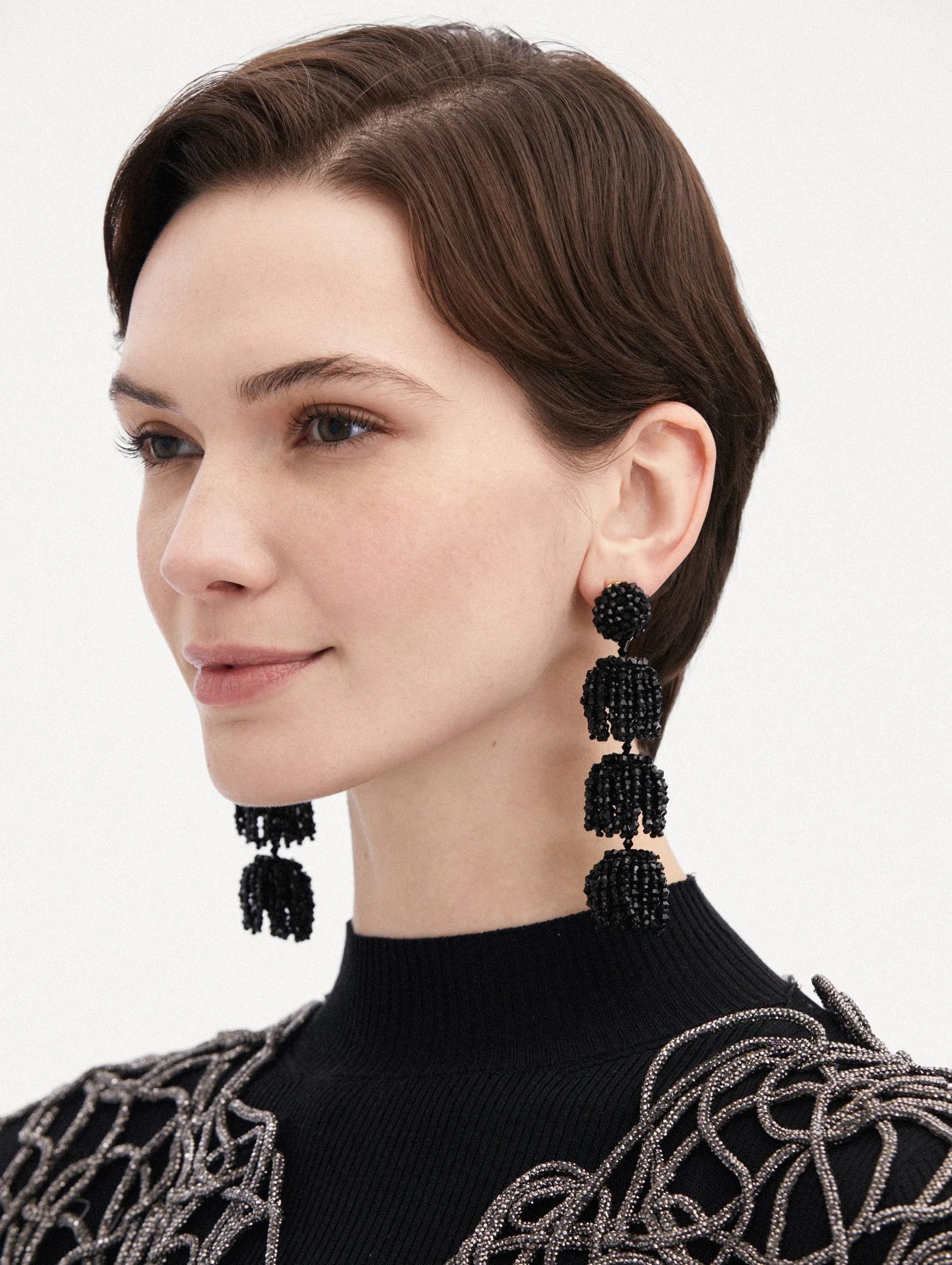 Beaded Triple Layer Clip-On Earrings