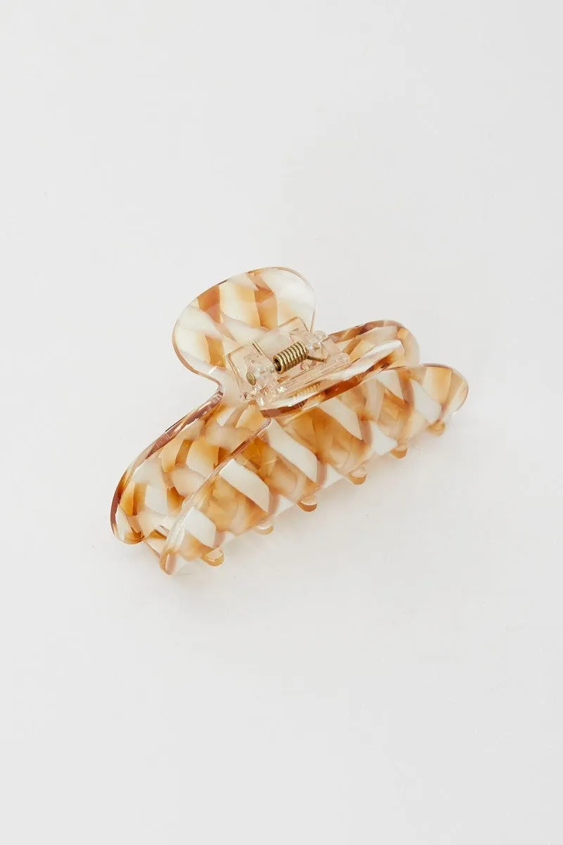 Beige Stripe Claw Clip