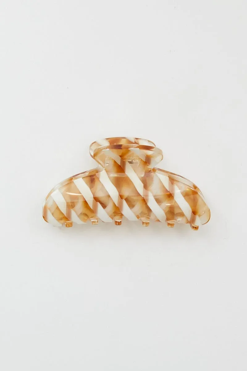 Beige Stripe Claw Clip