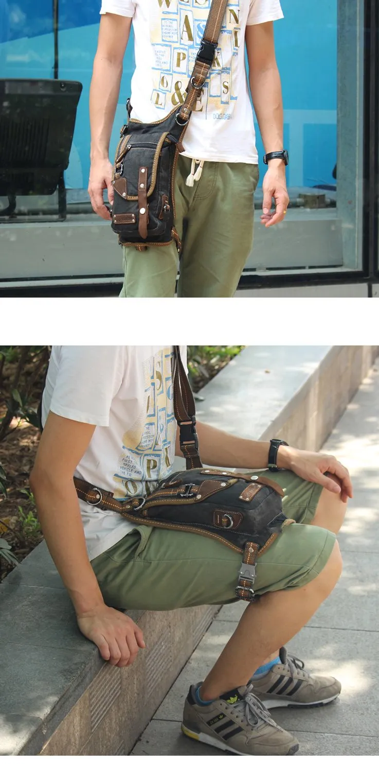 Black Denim Mens Casual Small Belt Bag Fanny Pack Messenger Bag Green Jean Waist Bag DropLeg Bags For Men