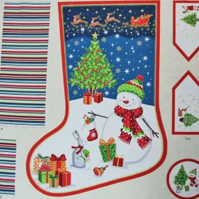 Christmas Stocking Panel - Father Christmas and a Snowman