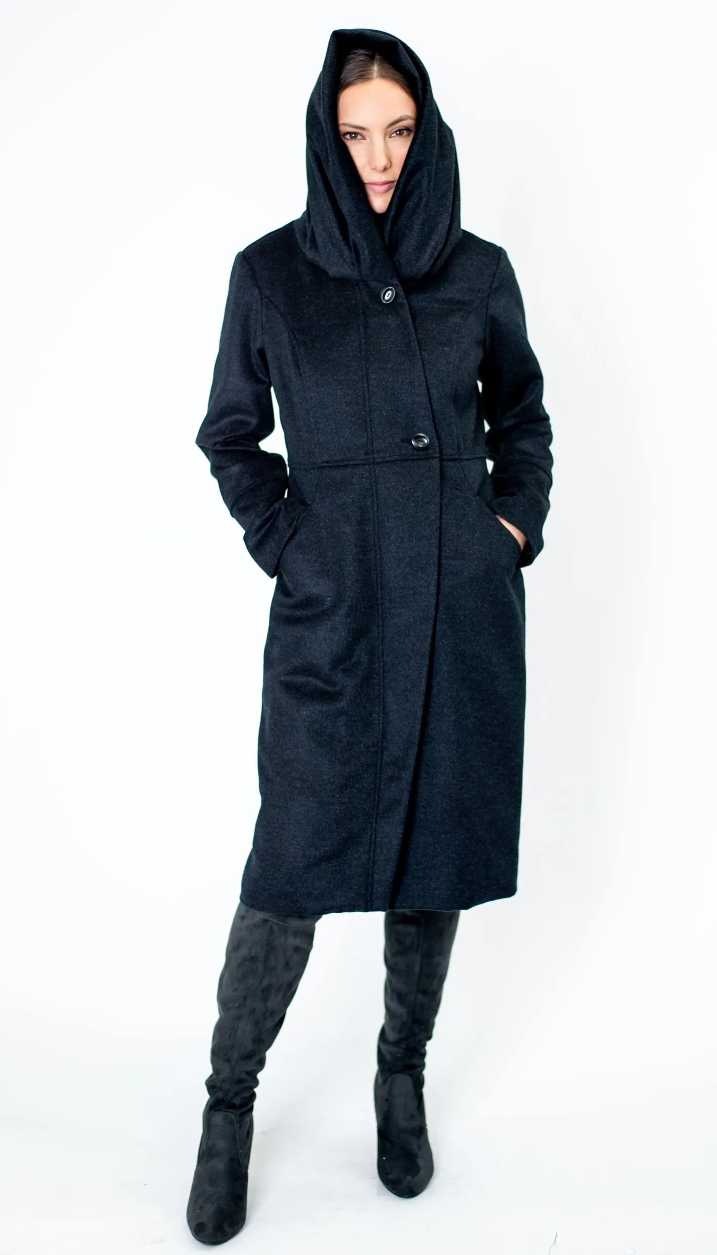 Cowl/Hood Zip Coat/ Dk. Charcoal