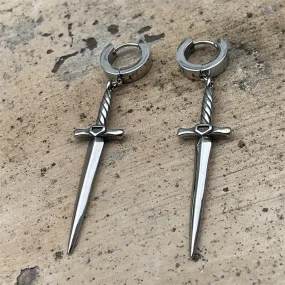 Dangle Sword Stainless Steel Hoop Earrings