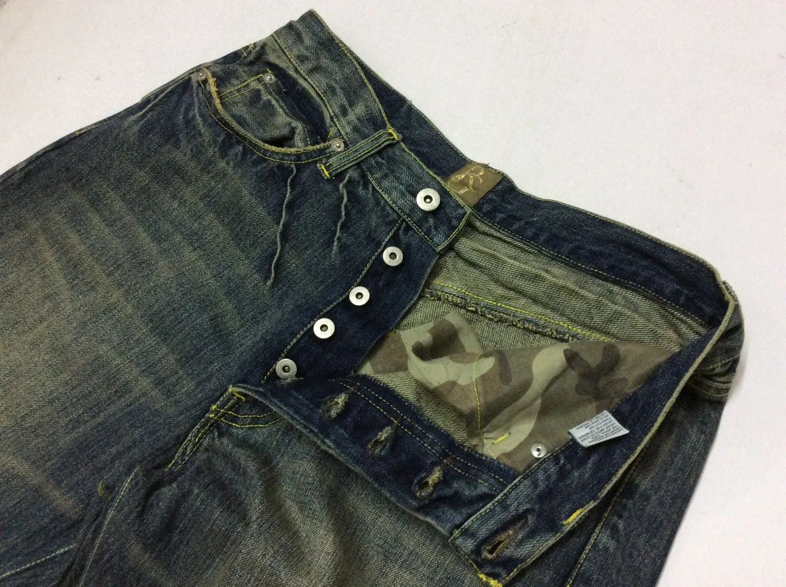 Green Cotton Six Pocket Denim Jean Vintage Blue