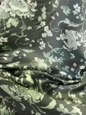 Italian Printed Silk Mikado - Green & White