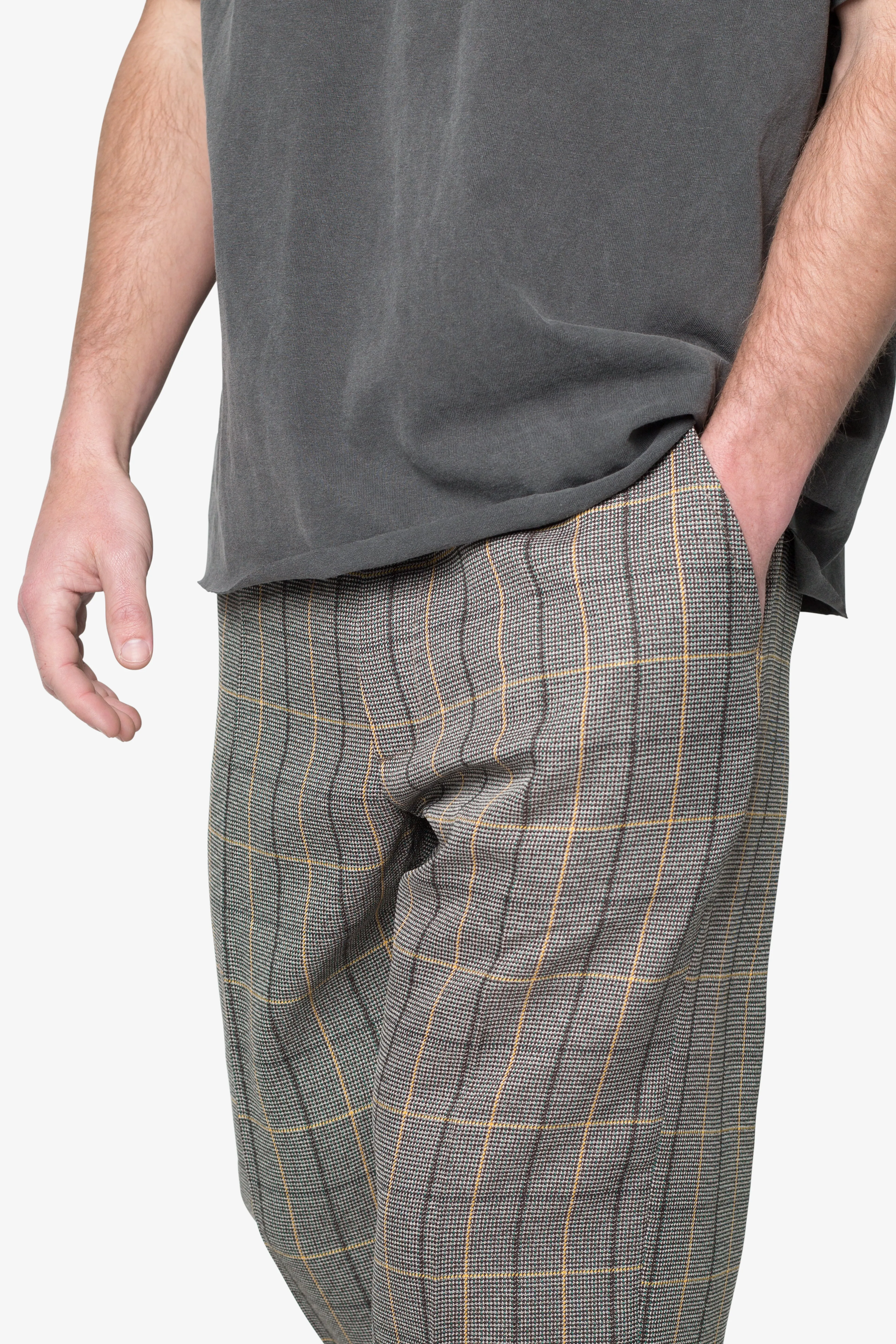 Pleated Plaid Trousers - Light Brown/Cream