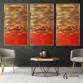 Red & gold extra large 3 piece wall art made to order in a custom size