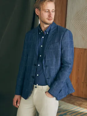 Reserve Linen Windowpane Blazer - Blue Steel Plaid