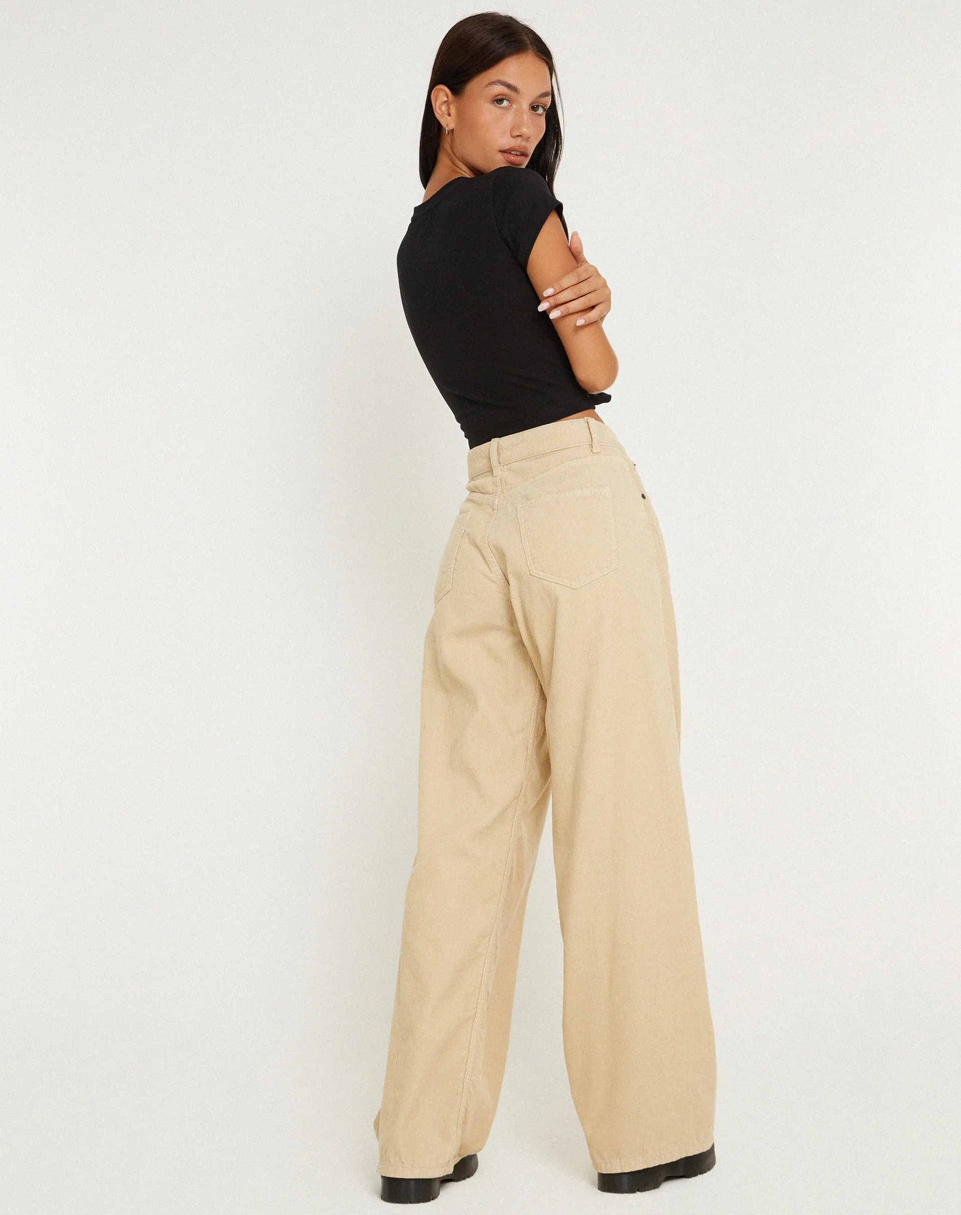 Roomy Extra Wide Low Rise Jeans in Cord Light Tan