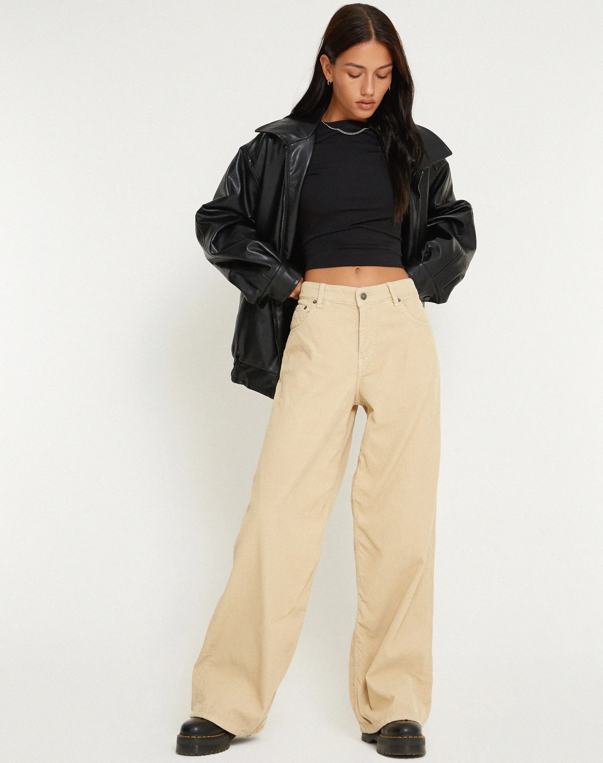 Roomy Extra Wide Low Rise Jeans in Cord Light Tan