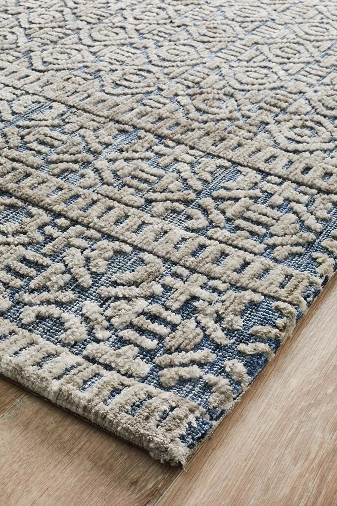 Rustic Casual Tribal Design Miriam Rug - Navy/Grey