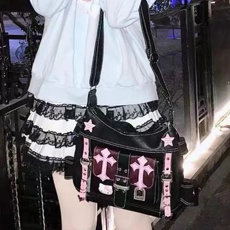 Sanrio Gothic Punk Vintage Pink Trend Cross Chains Bag