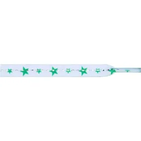 Stars Flat 5/16 - Green Star on White (12 Pair Pack) Shoelaces