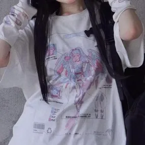 T-Shirt With Mecha Anime Girl Print