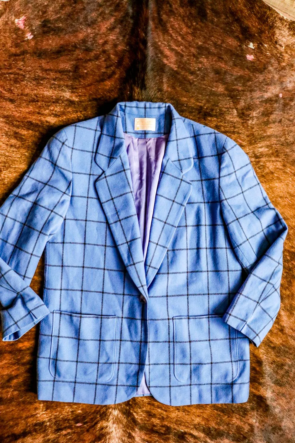 Vintage Blue and Black Plaid Windowpane Pendleton Blazer