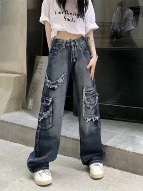 Vintage Streetwear Baggy Cargo Hippie Grunge Distressed Oversized Korean Pant